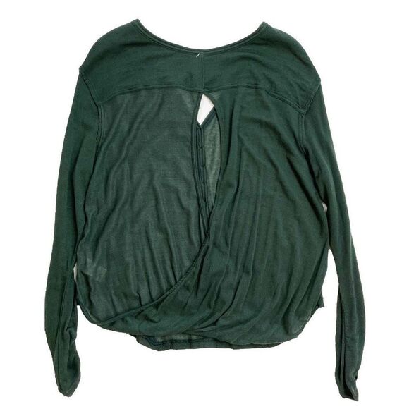 We The Free People Henley Keyhole Open Back Top Long Sleeve Deep Green XS NWOT - Picture 2 of 8